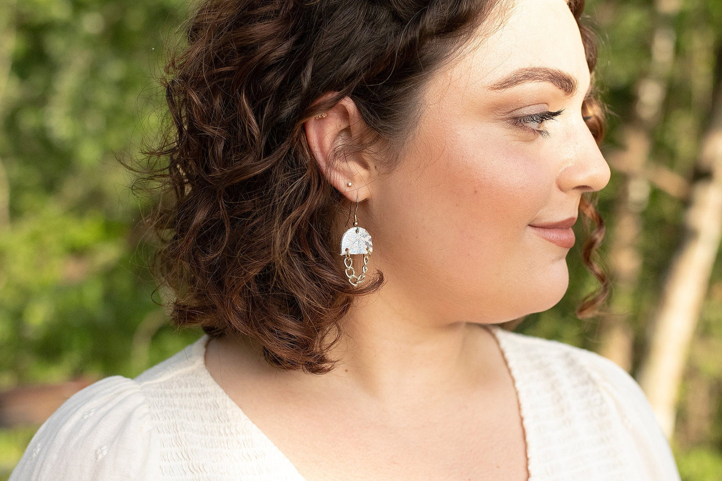 Leather Earrings / Mini Chain Drop / Jungle Floor