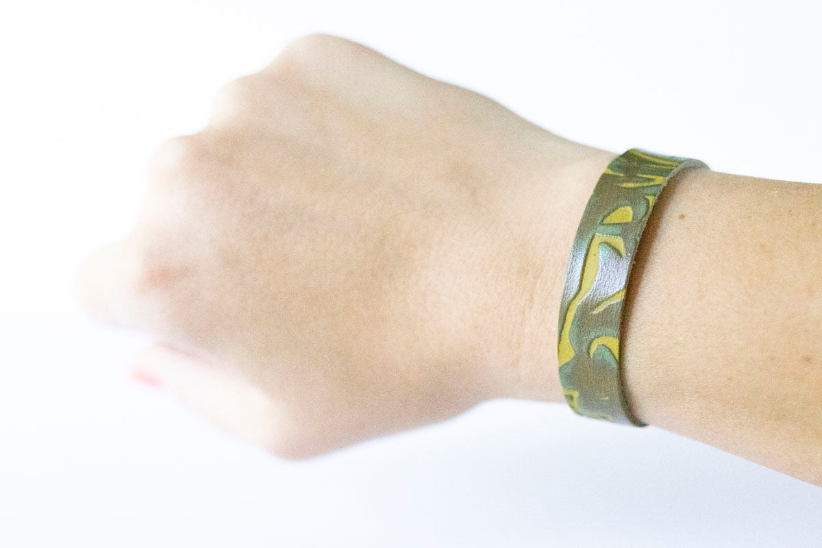 Leather Bracelet / Skinny Slim Cuff / Jungle Floor