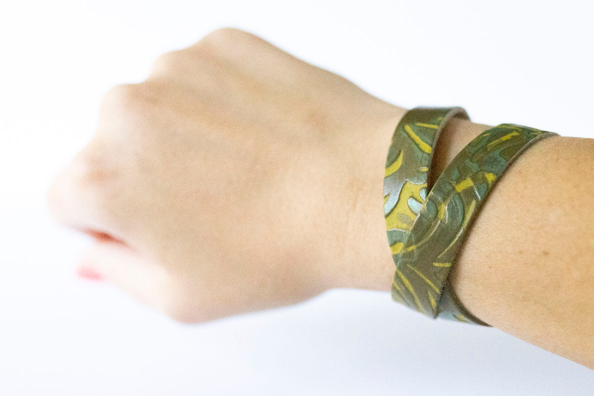 Leather Bracelet / Slim Wrap Cuff / Jungle Floor