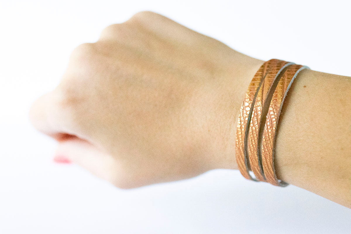 Leather Bracelet / Ultra Skinny Sliced Cuff / Beach Sunset