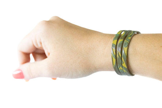 Leather Bracelet / Ultra Skinny Sliced Cuff / Jungle Floor