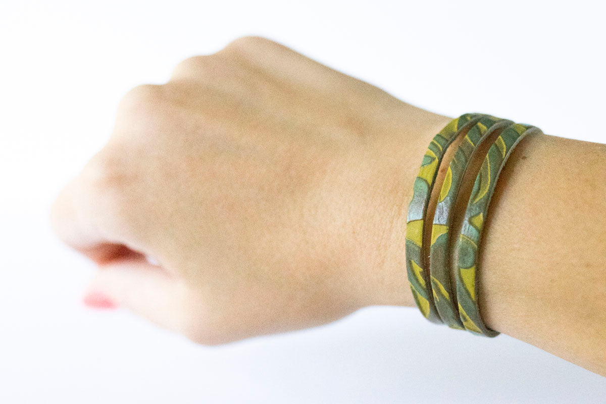 Leather Bracelet / Ultra Skinny Sliced Cuff / Jungle Floor