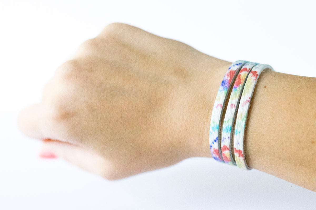 Leather Bracelet / Ultra Skinny Sliced Cuff / Kaleidoscope