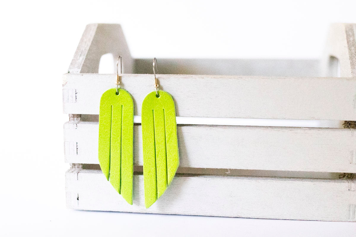Leather Earrings / Fringe / Chartreuse