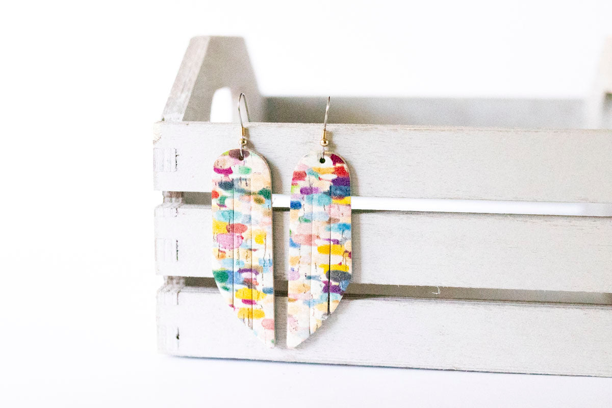 Leather Earrings / Fringe / Painted Waters Cork