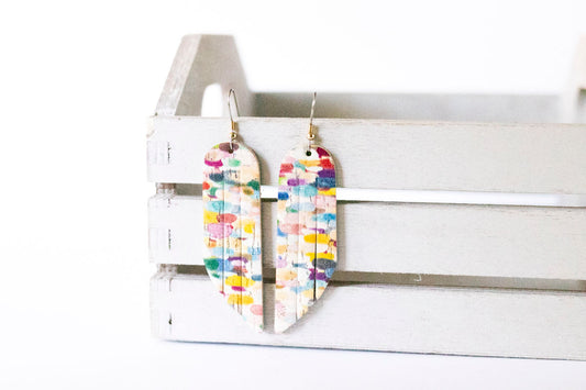 Leather Earrings / Fringe / Painted Waters Cork