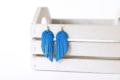 Leather Earrings / Mini Fringe / Soft Royal