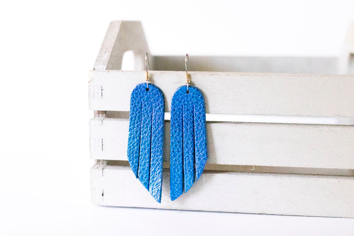 Leather Earrings / Fringe / Soft Royal