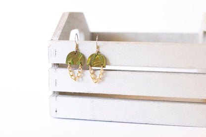 Leather Earrings / Mini Chain Drop / Jungle Floor