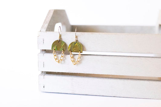 Leather Earrings / Mini Chain Drop / Jungle Floor