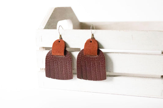 Leather Earrings / Fringies / Cherry Cobbler & Rust Suede