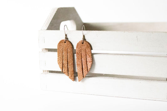 Leather Earrings / Mini Fringe / Copper Penny