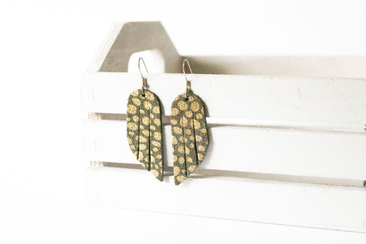 Leather Earrings / Mini Fringe / Golden Fern