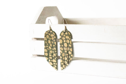 Leather Earrings / Fringe / Golden Fern