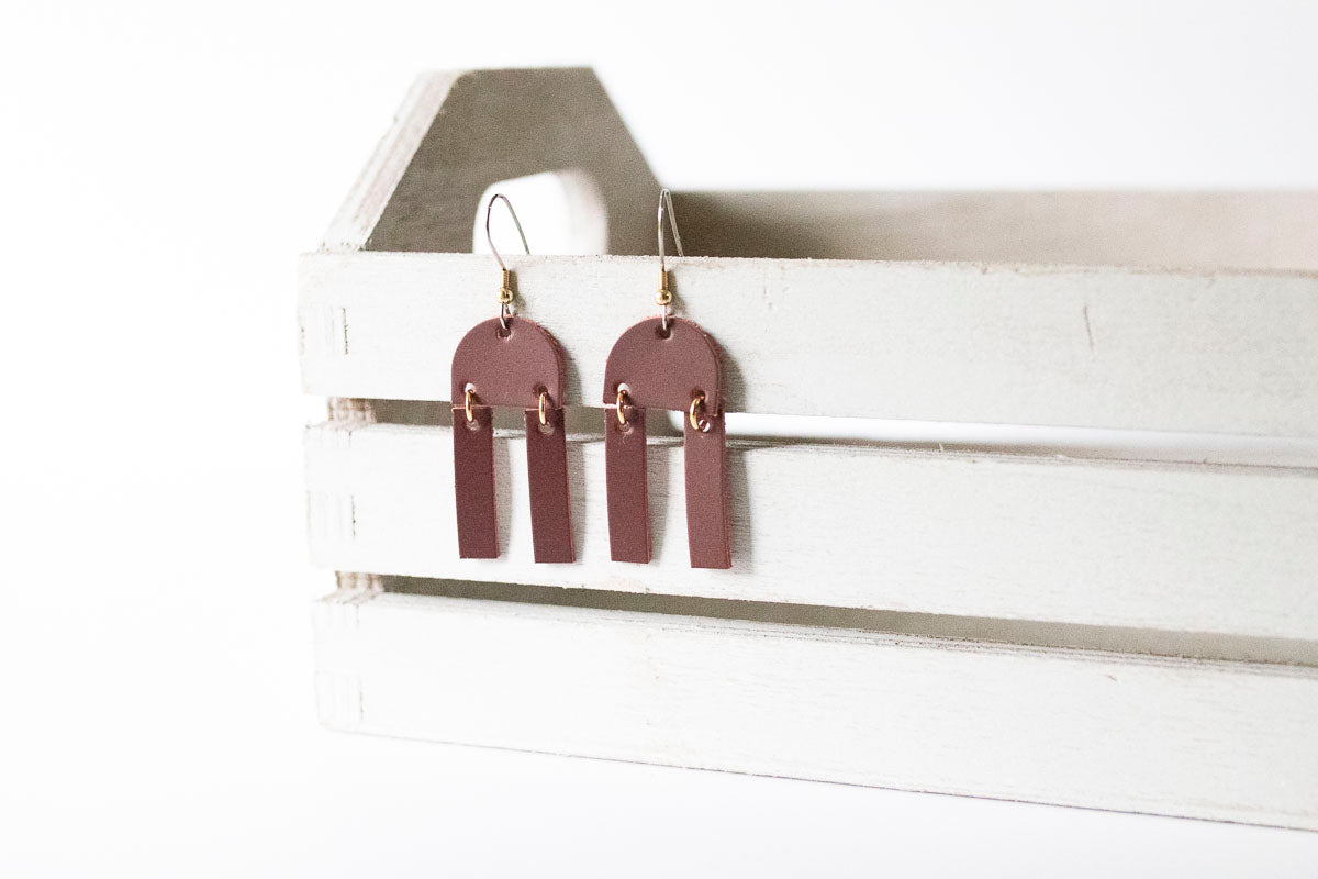 Leather Earrings / Mini Sunrays / Smooth Sangria