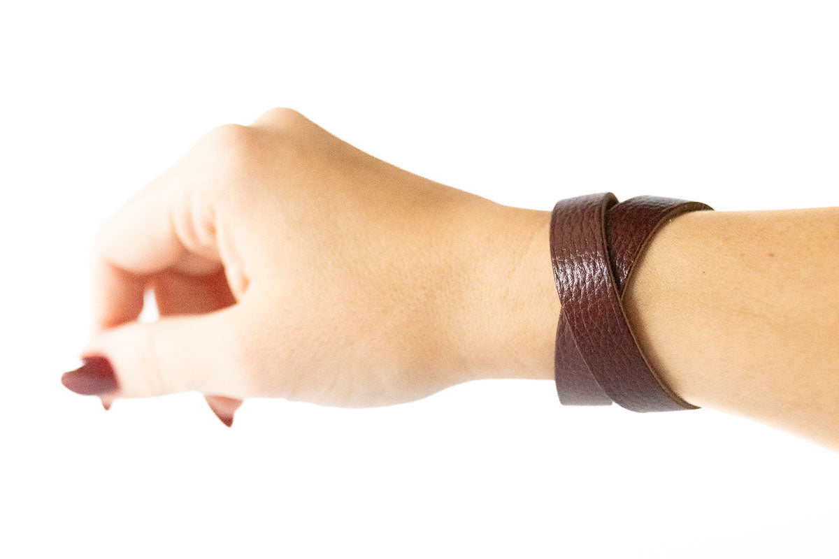 Leather Bracelet / Slim Wrap Cuff / Cherry Cobbler