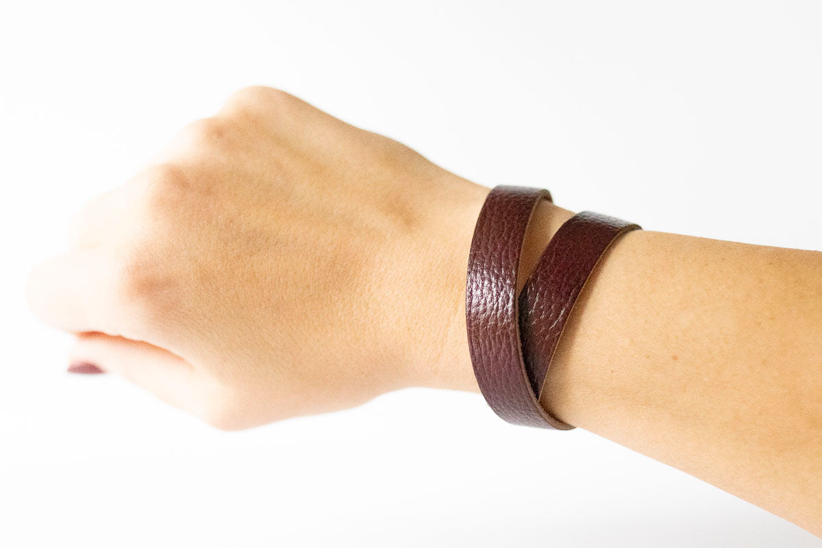 Leather Bracelet / Slim Wrap Cuff / Cherry Cobbler