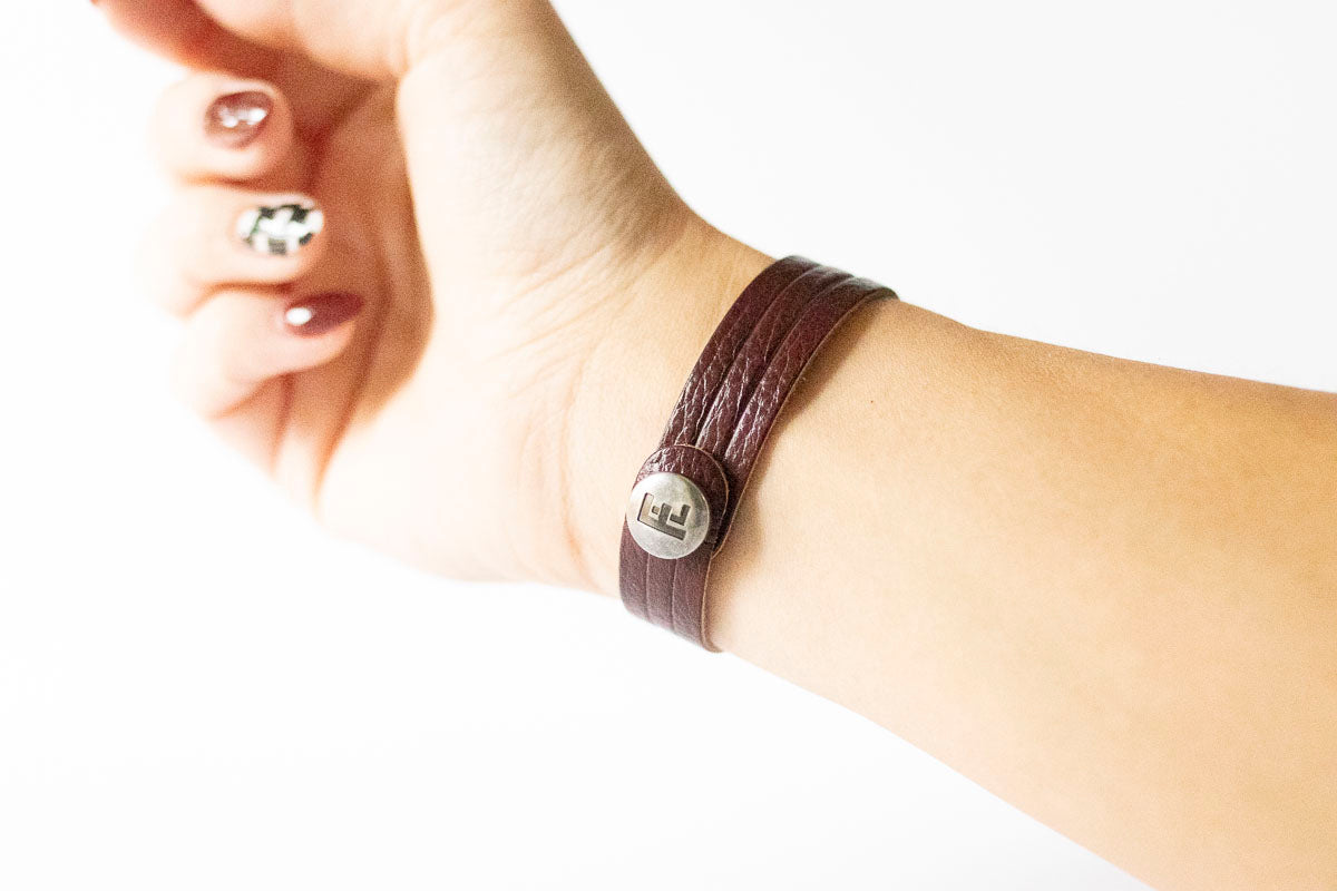 Leather Bracelet / Ultra Skinny Sliced Cuff / Cherry Cobbler