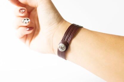 Leather Bracelet / Ultra Skinny Sliced Cuff / Cherry Cobbler