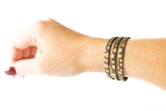 Leather Bracelet / Ultra Skinny Sliced Cuff / Golden Fern