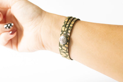 Leather Bracelet / Ultra Skinny Sliced Cuff / Golden Fern