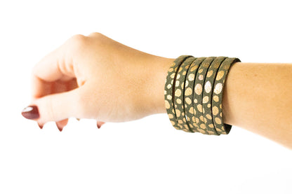 Leather Bracelet / Original Sliced Cuff / Golden Fern