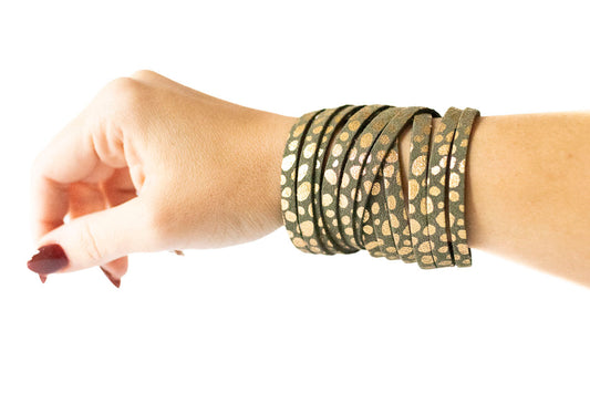Leather Bracelet / Original Sliced Wrap Cuff / Golden Fern