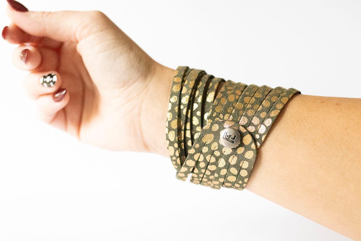 Leather Bracelet / Original Sliced Wrap Cuff / Golden Fern