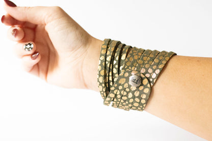 Leather Bracelet / Original Sliced Wrap Cuff / Golden Fern