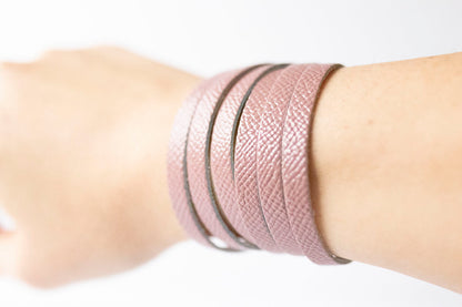 Leather Bracelet / Skinny Sliced Wrap Cuff / Desert Rose