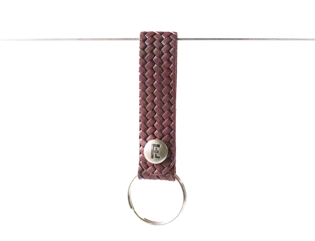 Leather Keychain / Snap Loop / Woven Cabernet