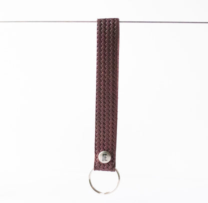 Leather Wristlet Keychain / Snap Loop / Woven Cabernet