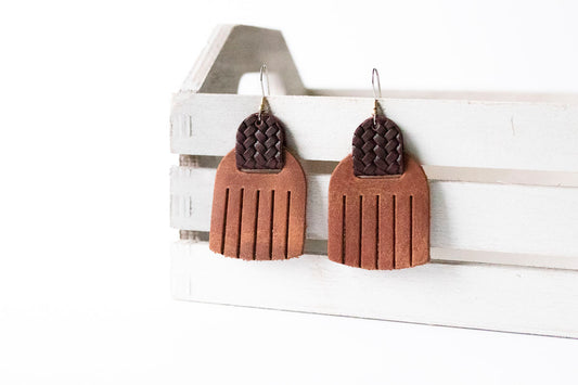 Leather Earrings / Fringies / Clay & Woven Cabernet
