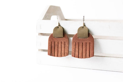 Leather Earrings / Fringies / Clay & Olive Drab