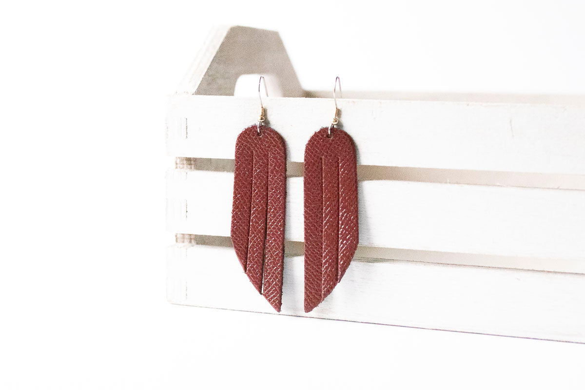 Leather Earrings / Fringe / Cherry Sage