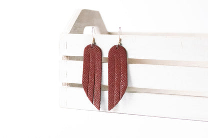 Leather Earrings / Fringe / Cherry Sage