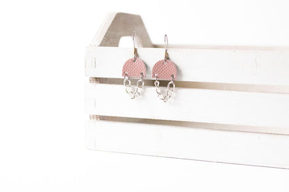 Leather Earrings / Mini Chain Drop / Desert Rose
