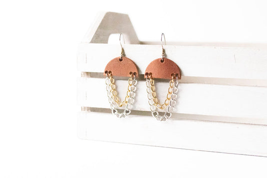 Leather Earrings / Chain Drop / Clay