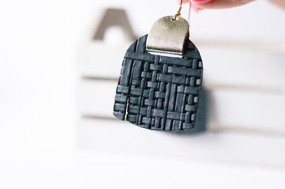 Leather Earrings / Fringies / Dark Navy Woven & Metallic Silver