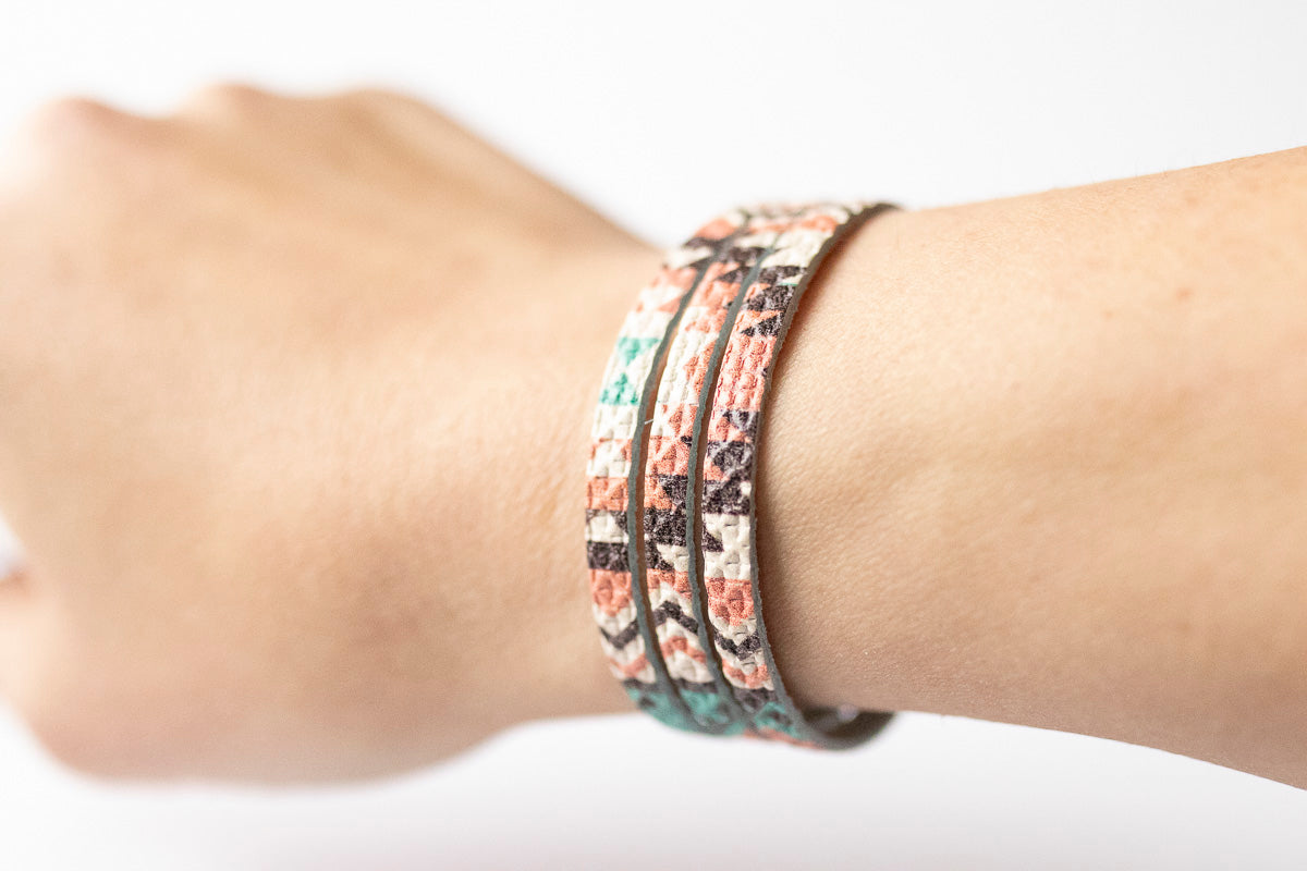 Leather Bracelet / Ultra Skinny Sliced Cuff / Santa Fe Sunrise