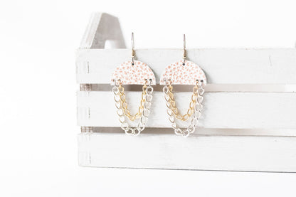 Leather Earrings / Chain Drop / White Sands