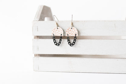 Leather Earrings / Black Mini Chain Drop / White Sands