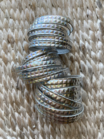 Leather Bracelet / Ultra Skinny Sliced Cuff / Prism