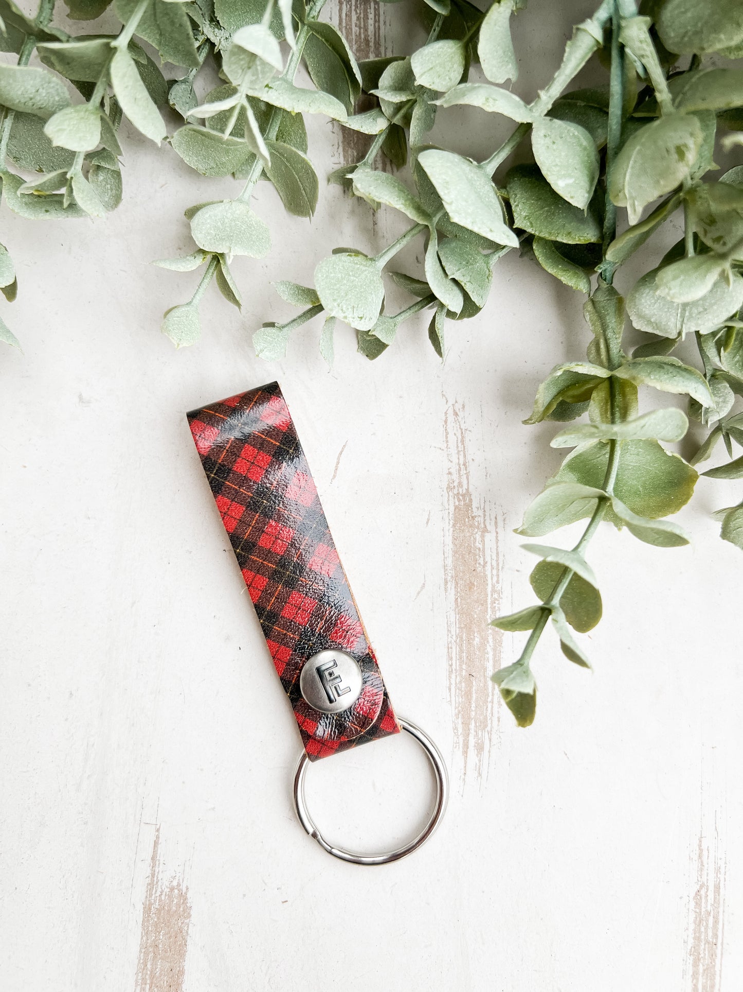 Leather Keychain / Snap Loop / Tartan