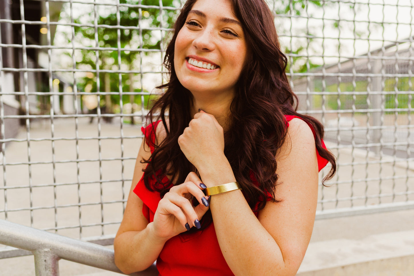 Leather Bracelet / Skinny Slim Cuff / Golden Fern