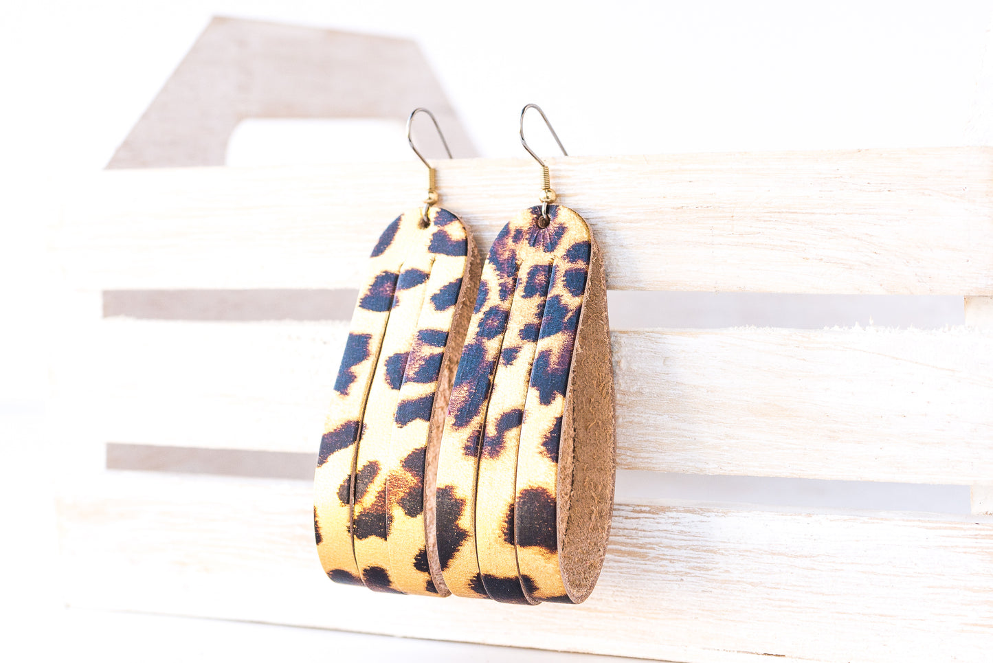 Leather Earrings / Sliced Leather / Leopard Shimmer