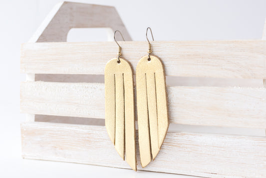 Leather Earrings / Fringe / Metallic Gold
