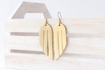 Leather Earrings / Mini Fringe / Metallic Gold