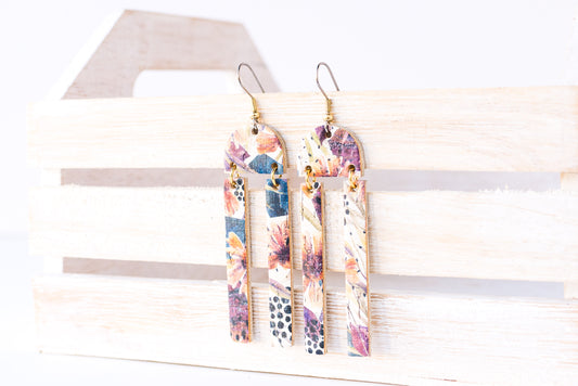 Leather Earrings / Sunrays / Pressed Flowers Cork