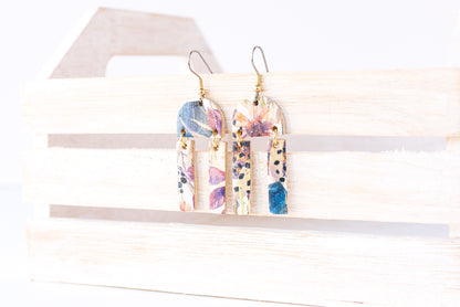 Leather Earrings / Mini Sunrays / Pressed Flowers Cork